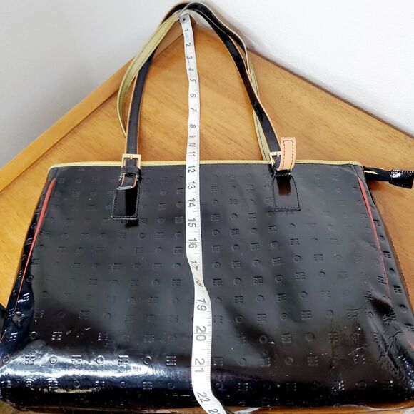 VTG ARCADIA Black Gloss TOTE BAG SHOULDER PURSE PATENT LEATHER Travel Bag - Picture 11 of 12